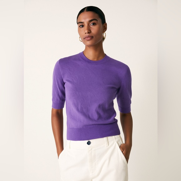 Cos 100% Cashmere Purple Short Sleeve Top - Picture 1 of 5